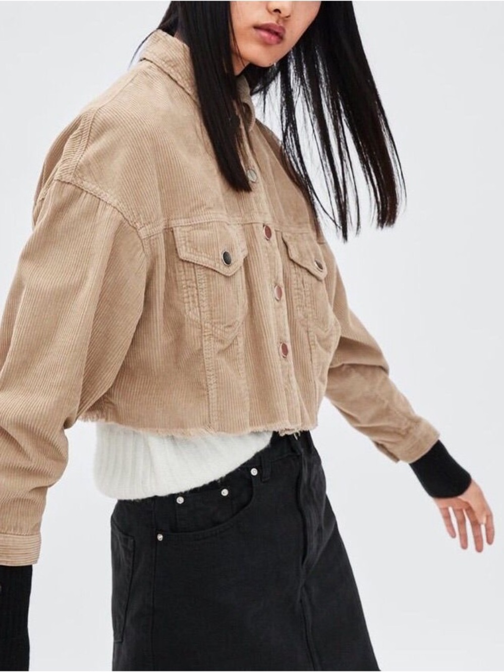 Zara TRF Cropped Corduroy Jacket Tan / Beige Size XS - Great Condition